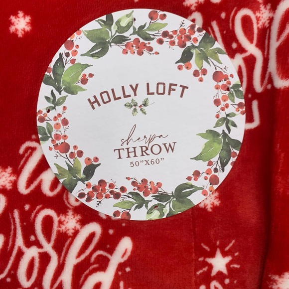 Holly Loft Christmas Holiday Plush Sherpa Throw Blanket Red Joy to the World NEW - Picture 7 of 10
